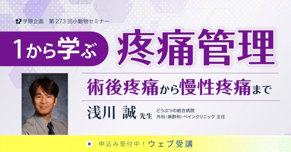 浅川誠先生「１から学ぶ疼痛管理、術後疼痛から慢性疼痛まで」獣医師セミナー